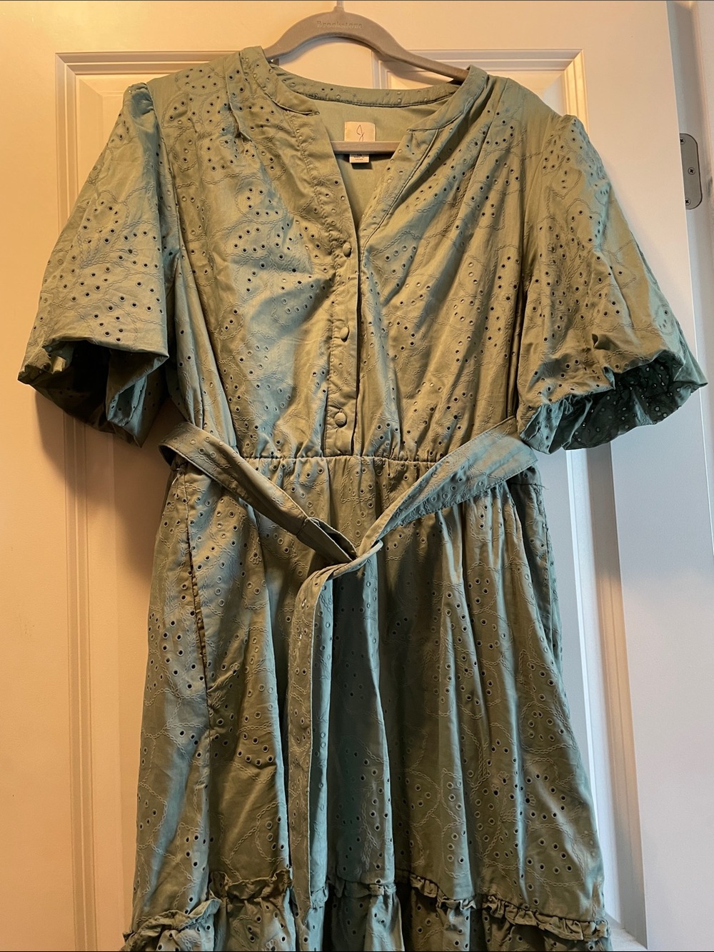 women’s Eyelet Ruffle Dress - Sage Green